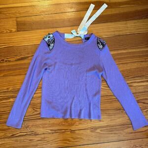 Purple Massimo Dutti Bow Shirt, Beaded Shoulders, Size S